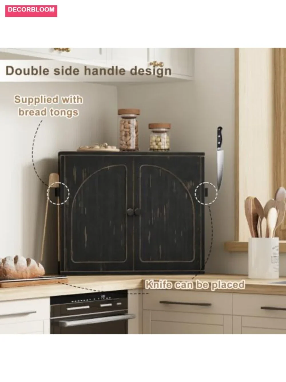 2 Tier Bamboo Bread Box for Kitchen Counter Corner Storage